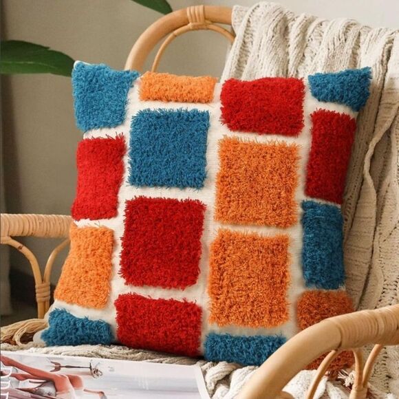 JASEN Boho Throw Pillow Cover 18x18, Bohemian Colorful Woven Tufted - 1 Cover - Picture 1 of 4